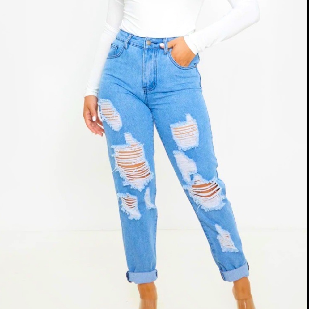 Petite Mid Wash Ripped Jeans